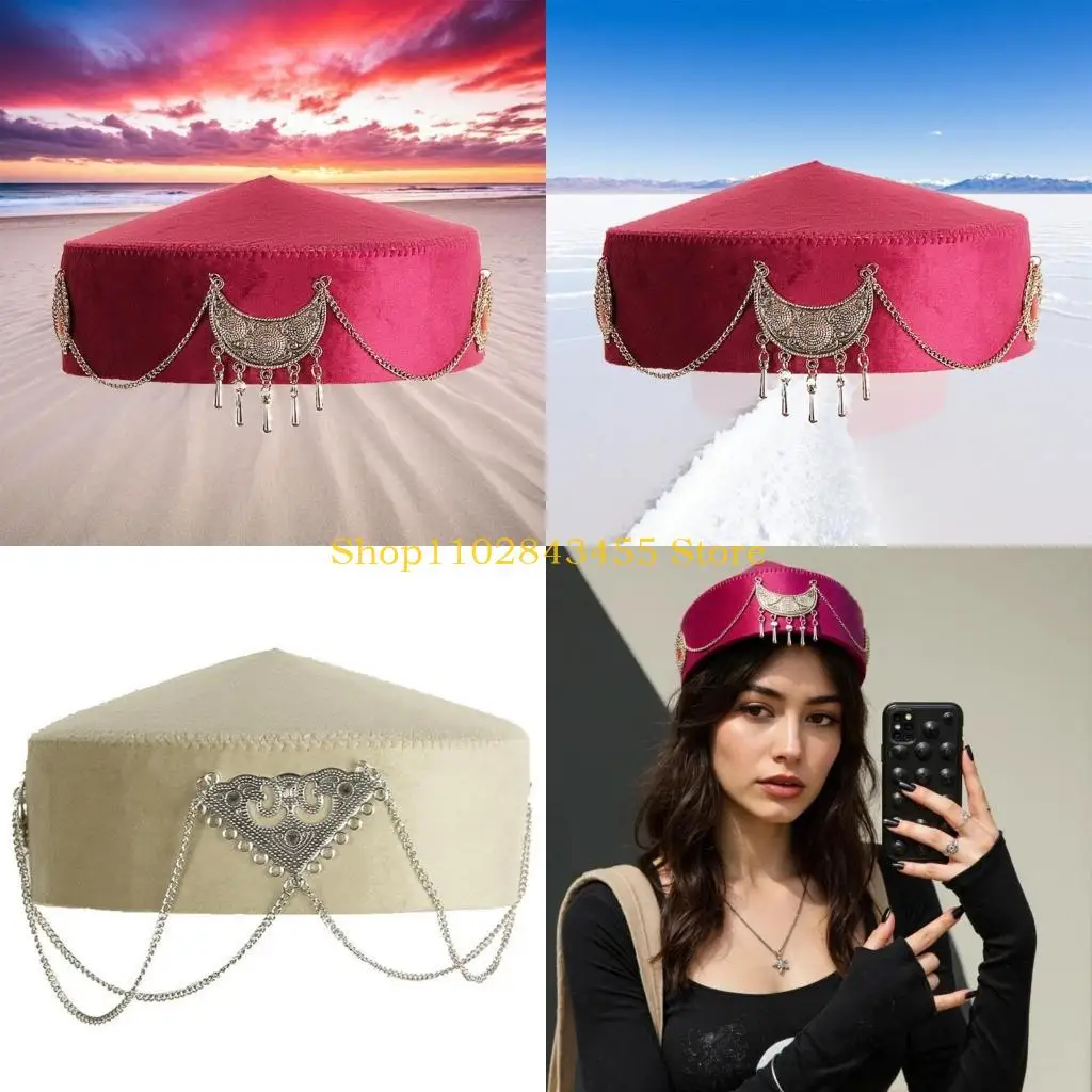 

49MC Elegant Kazakh Tribal Hat with Fine Stitching and Tassels Great For Celebration And Themed Parties Stage Performances