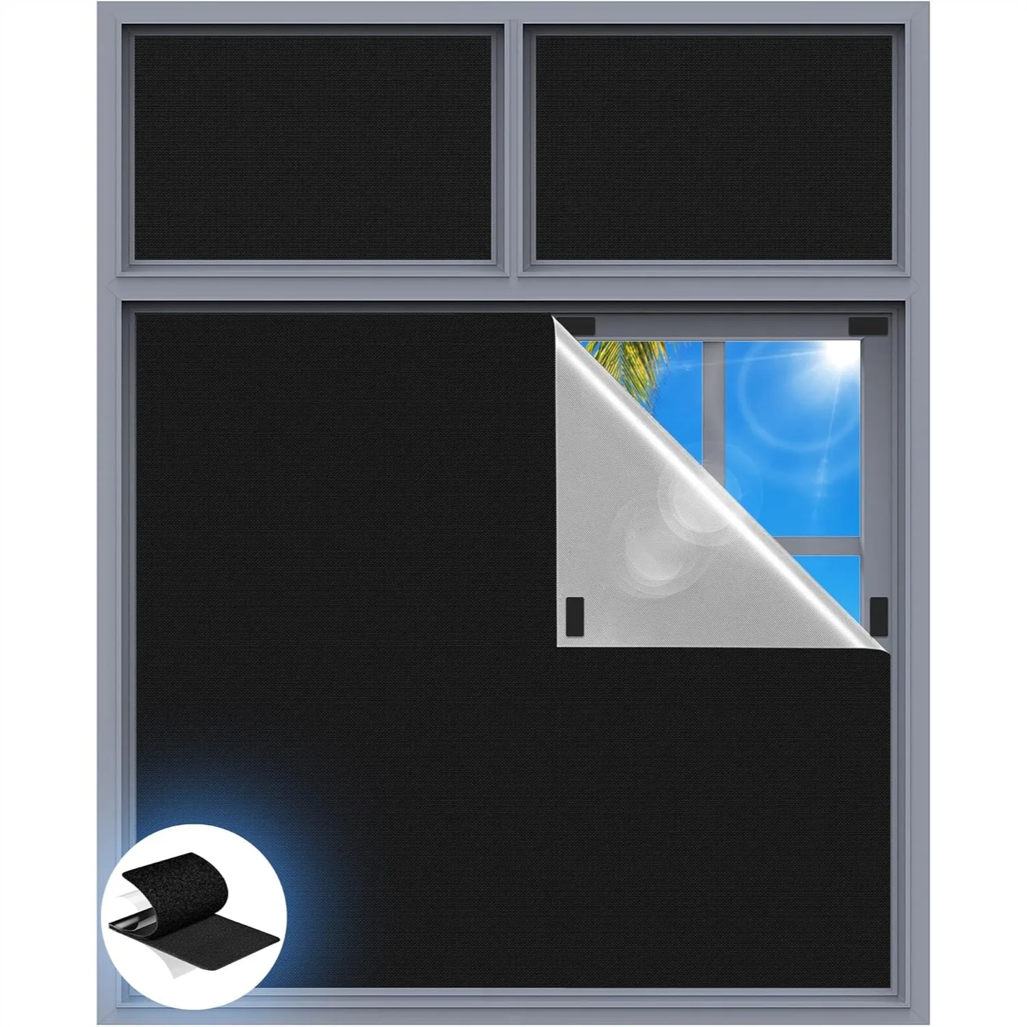 

Blackout Curtains for Bedroom, 70" x 58" Portable Black Out Blinds with Hook & Loop Strips for Window Cover, Temporary Black-out