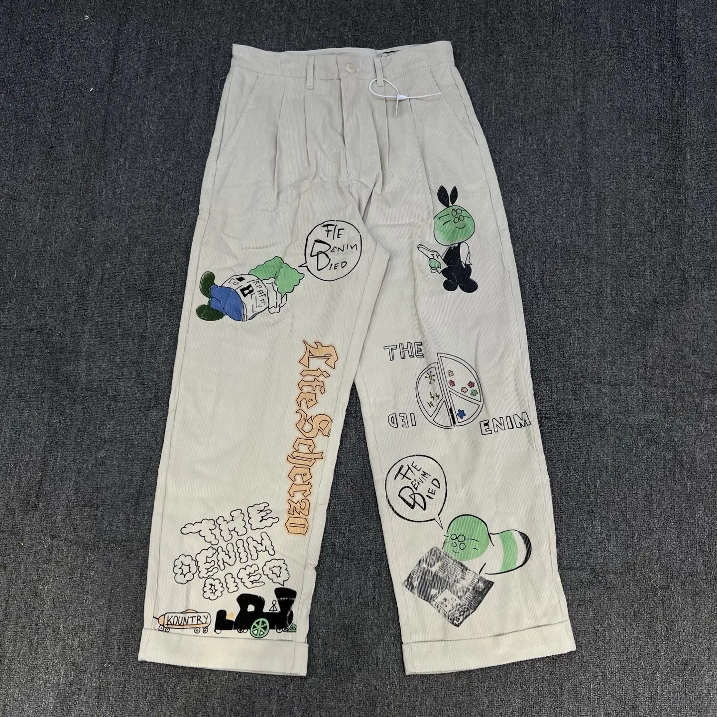 

Retro Sle Waed out Youthful Energy Corduroy Long Pants Casual Straight Leg Trousers for Young Men Daily Wear Cotton 00%