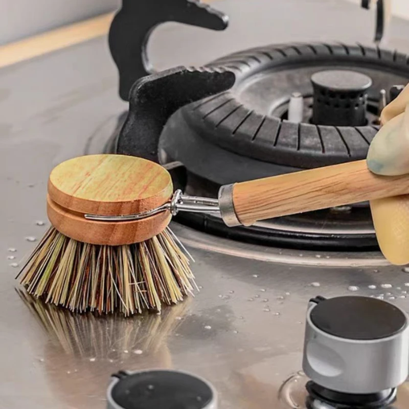 Wooden Cleaning BrushKitchen AccessoriesBamboo Wood Cleaning ToolsLong HandlePot & Dish Cooktop Sink Decontamination