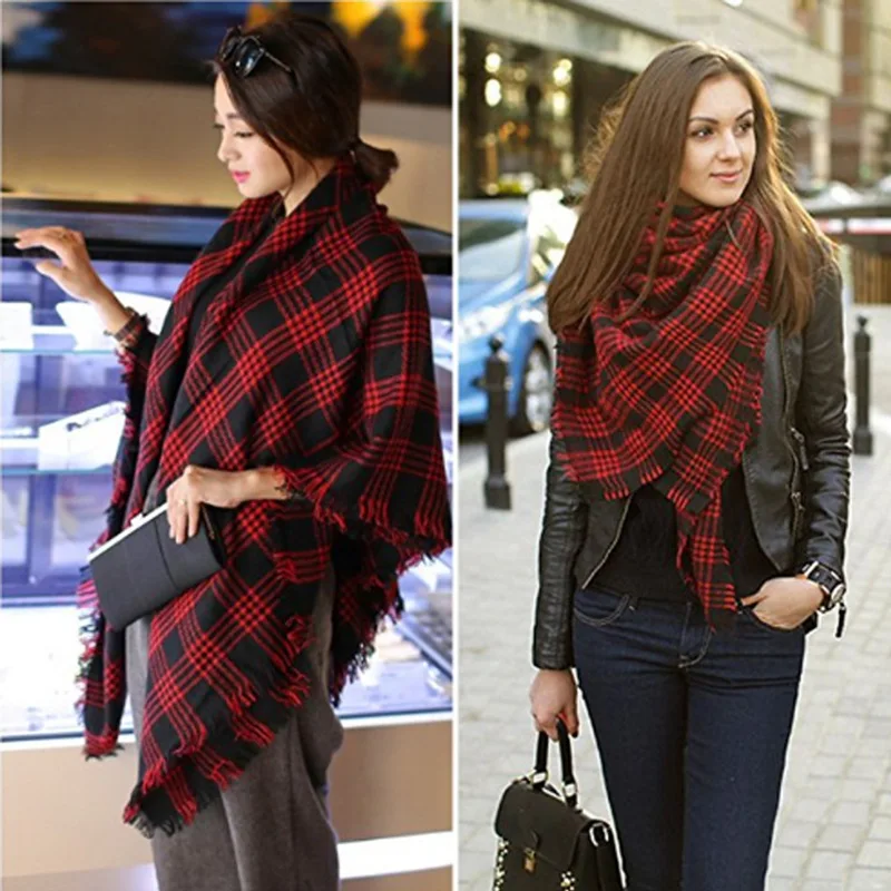 

2022 New Plaid Print Scarf Cashmere Blend Shawl Pashmina Winter Warm Square Echarpes Blanket Reversible Hijab Female Bufanda