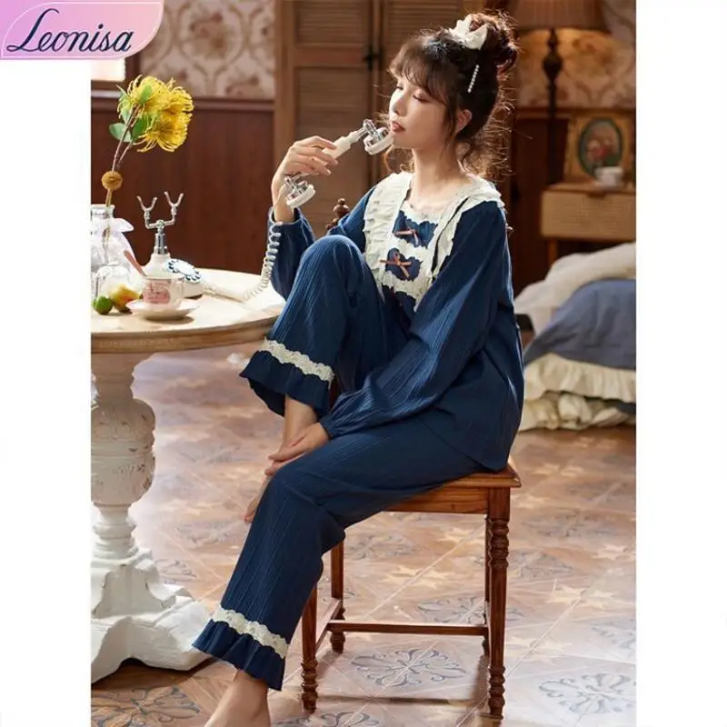 

Soft Plush Sleepwear Women's Spring Autumn Thickened Loose Home Clothes Rainbow Two-Piece Set Sweet Japanese Style Pajamas