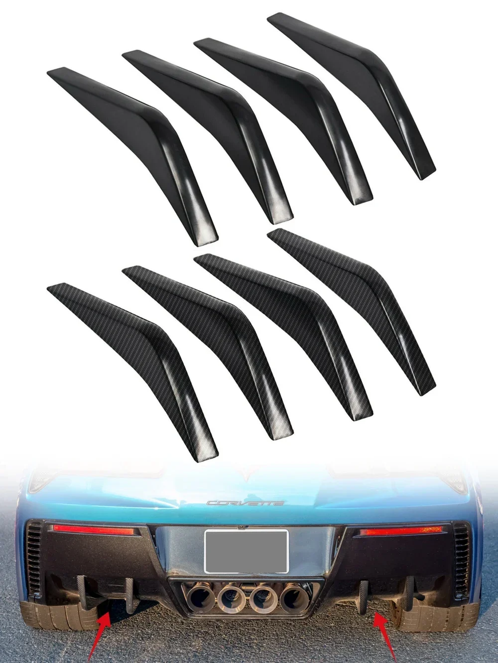 For 2014-2019 Chevrolet Corvette C7 Universal 4pcs Car Rear Bumper Lip Diffuser Shunt Fin Body Spoiler Canard Car Exterior Parts