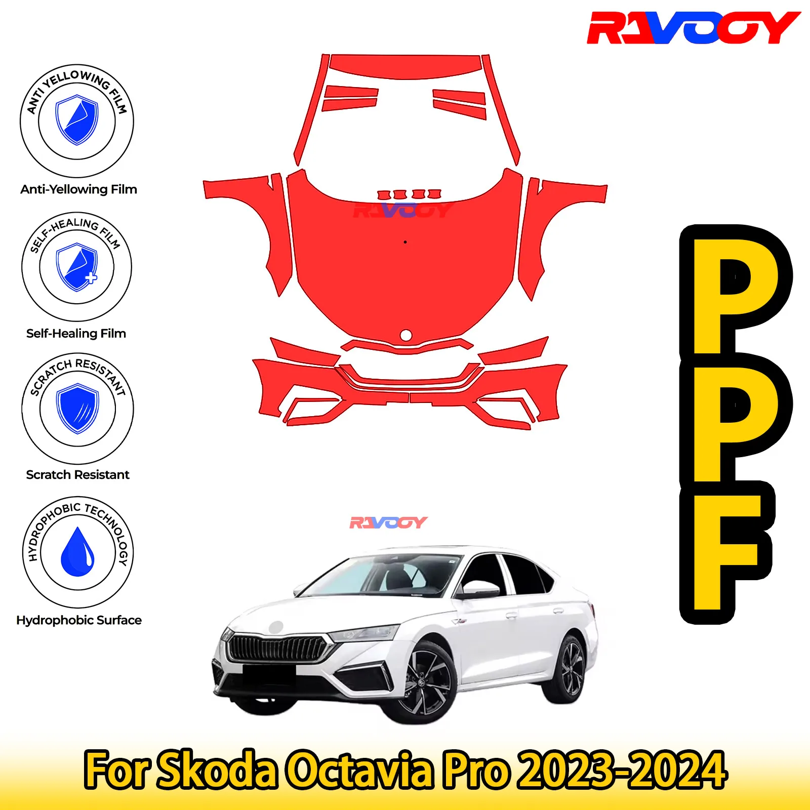 

Для Skoda Octavia Pro 2023-2024 глянцевая матовая черная предварительно вырезанная передняя защитная пленка PPF Kit