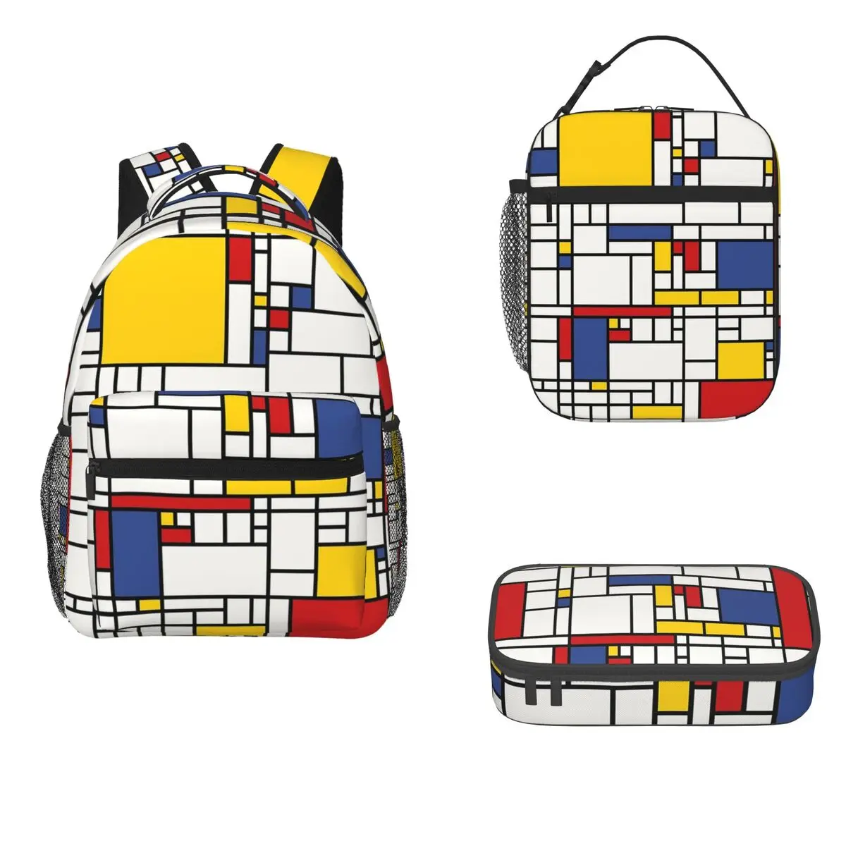 

Рюкзаки Piet Mondrian для мальчиков и девочек, сумка для книг, детские школьные сумки, детский рюкзак с героями мультфильмов, сумка для обеда, сумка для ручек, набор из трех предметов