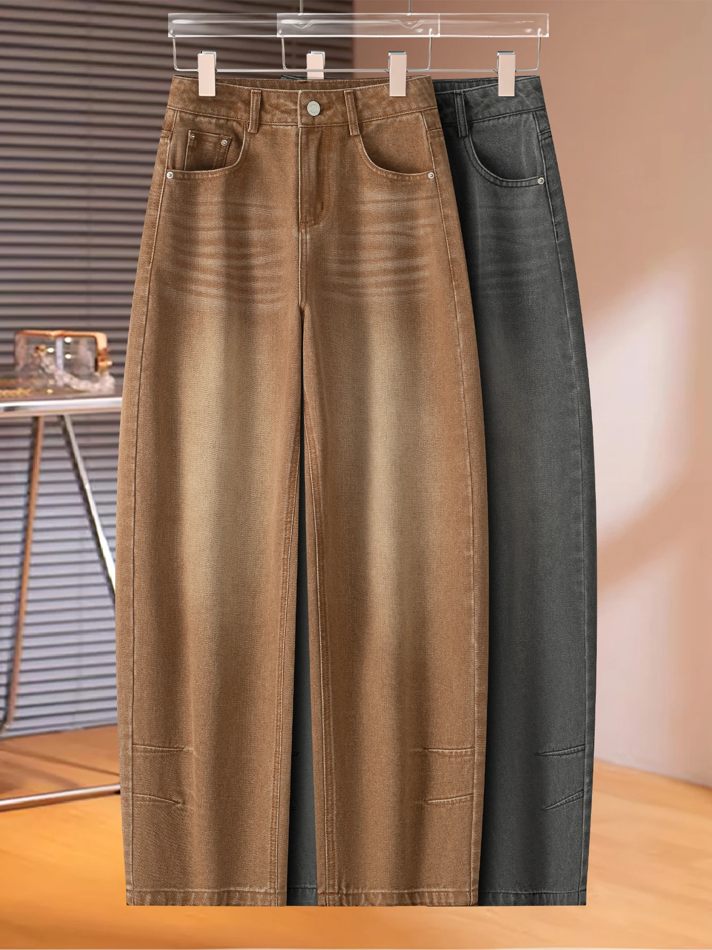 

High Waist Loose Fit Slimming Wide Leg Scythe Jeans Women's Casual Style Denim Pants Spring Autumn New Arrival