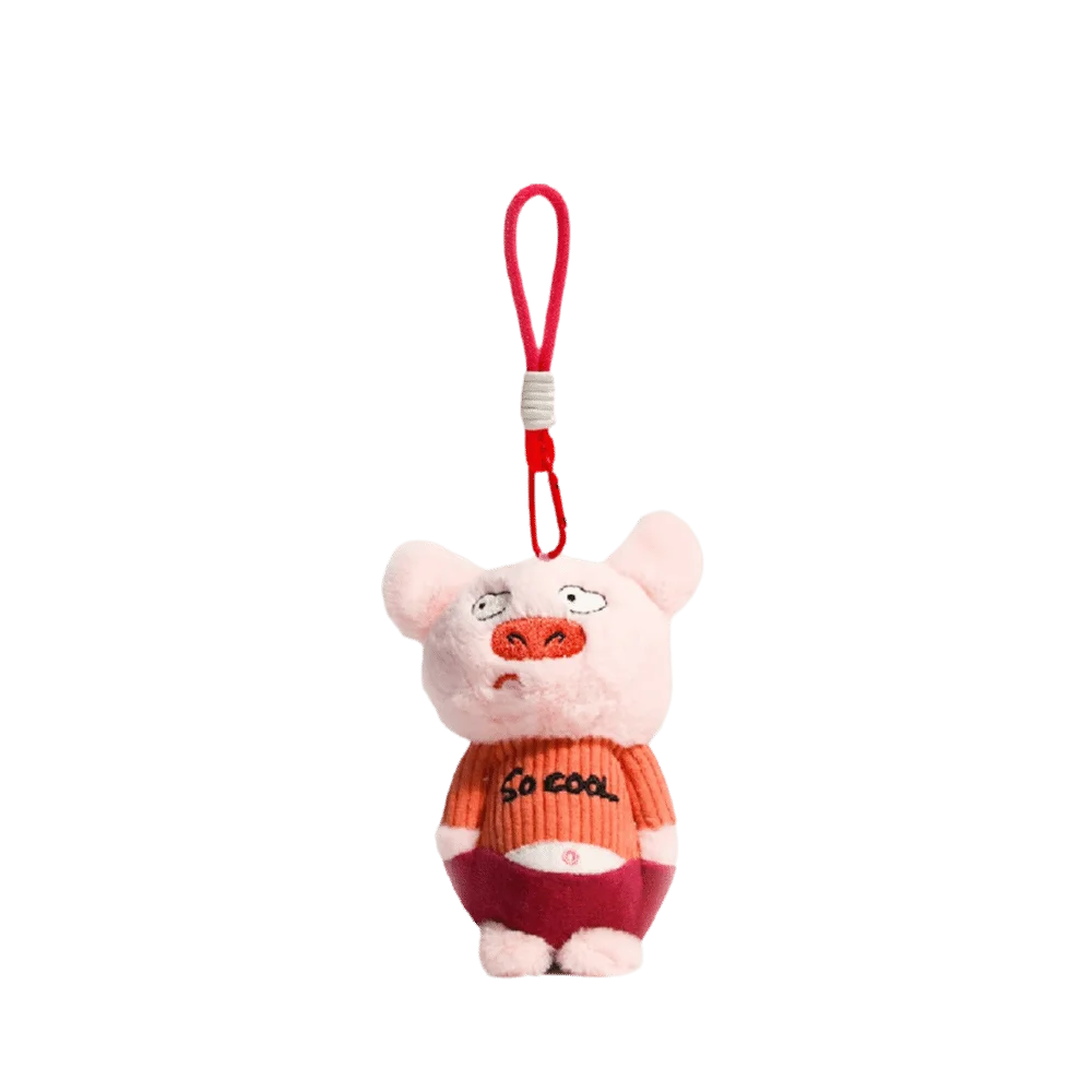 

Pink Color Pig Keychain Soft Plush Funny Expressions Plush Keychain Creative Gifts Nylon Rope Keychain Backpack Decoration