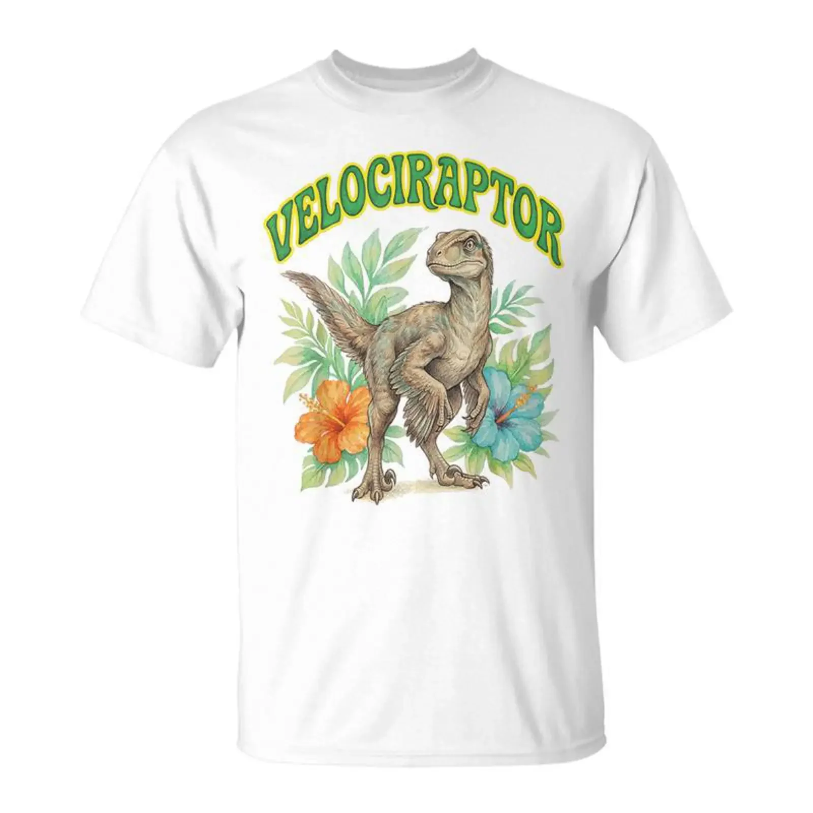 Velociraptor Groovy Aquarelle Florale Bohoelociraptor T Shirt Cadeauxyz vintage Washed fashion homme Versatile Stylish Slightly