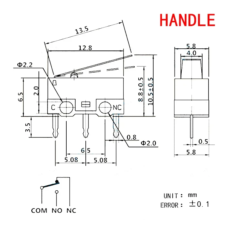 Microinterruptor de 3 pines, 10 piezas, botón de ratón, Interruptor táctil, mango de rueda de trípode, 1A, 125VAC