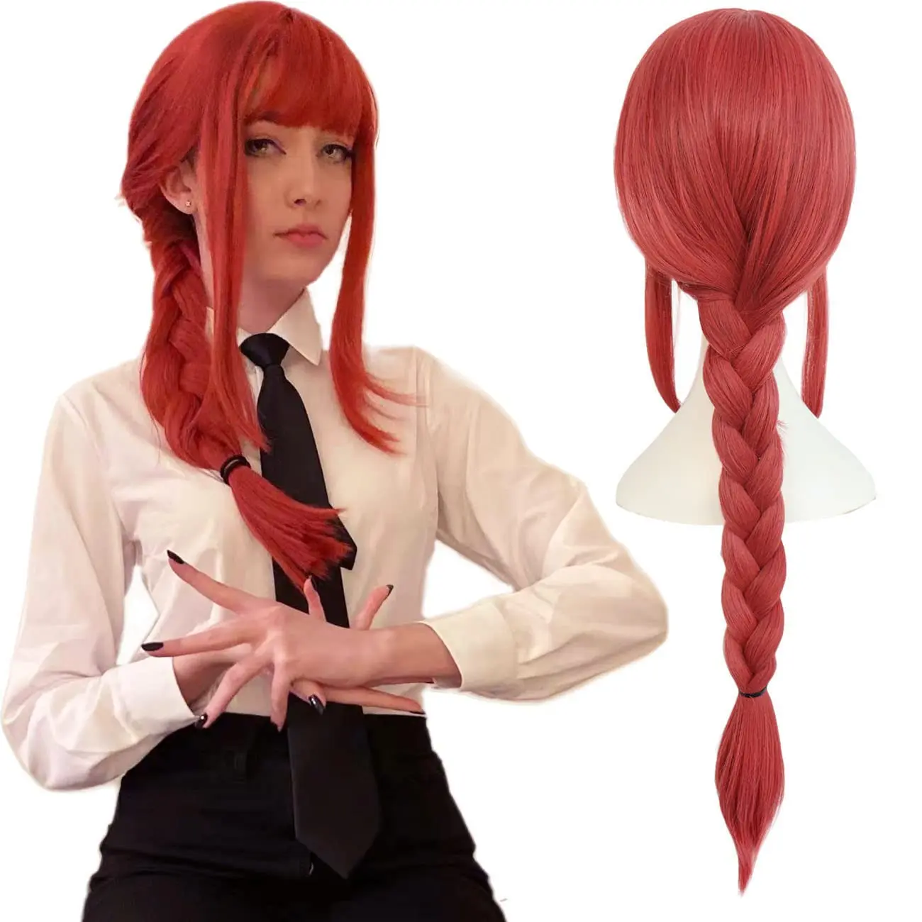 Pink Braid Wig Hot Pink Cosplay Wig Braided Hot Pink Anime Wig with Bangs Women Girls Heat Resistant Synthetic Wig (Hot Pink)