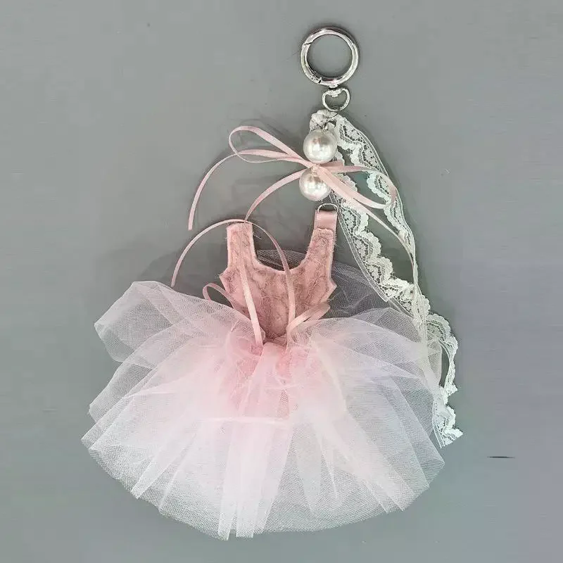 Cute Ballet Dress Shaped Keychain With Lace Tulle Skirt And Faux Pearl Decor Perfect For Bag Pendant Gift For Ballet Lovers Teen
