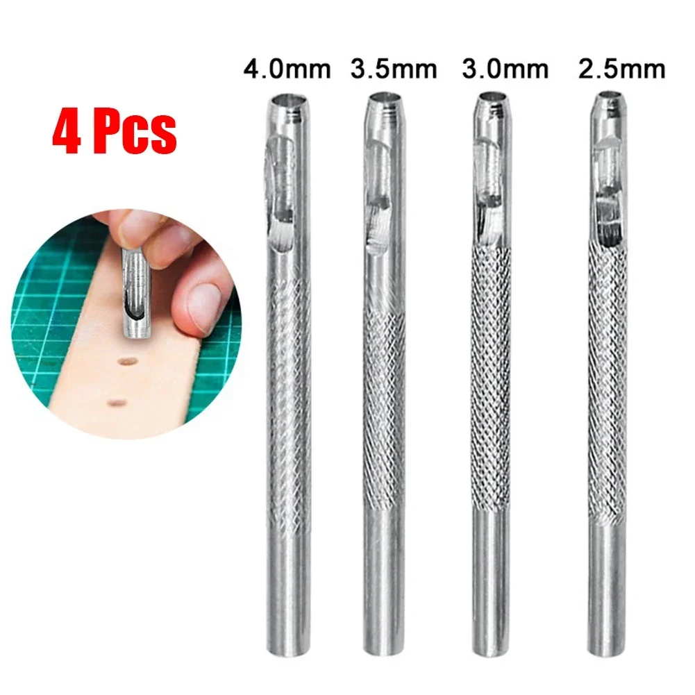 4pcs/set Round Leather Shape Hole Punch Kit Belt Hollow DIY Punch Set Metal Cutter Tool 2.5/3.0/3.5/4.0mm For Craft Clothing