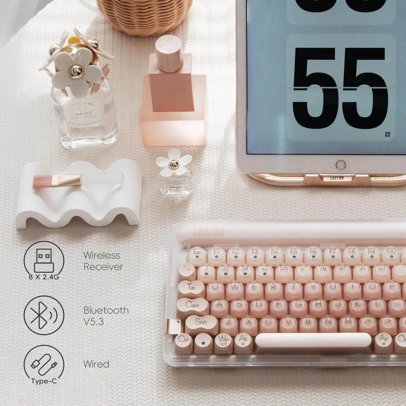 LOFREE Fashion DOT Foundation Mechanical Keyboard with 3 Types Connection for Windows Mac OS/Pink GATERON Baby Racoon Switches
