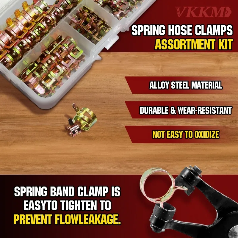 VKKM 90PCS Alloy Steel Spring Hose Clamps Assortment Kit- High-Performance Fastening for Automotive and Marine Applications​