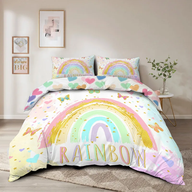 3PC Butterfly Rainbow Quilt Cover Dreamy And Comfortable Bedding Digital Printing Twin/Full/Double/Queen/King Size No Filling