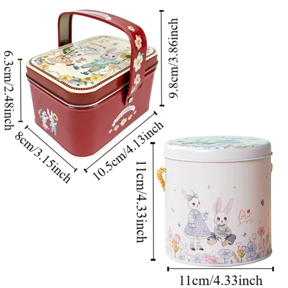 Cartoon Rabbit Printed Tinplate Candy Chocolate Boxes Metal Empty Biscuit Packaging Iron Can Happy Easter Round