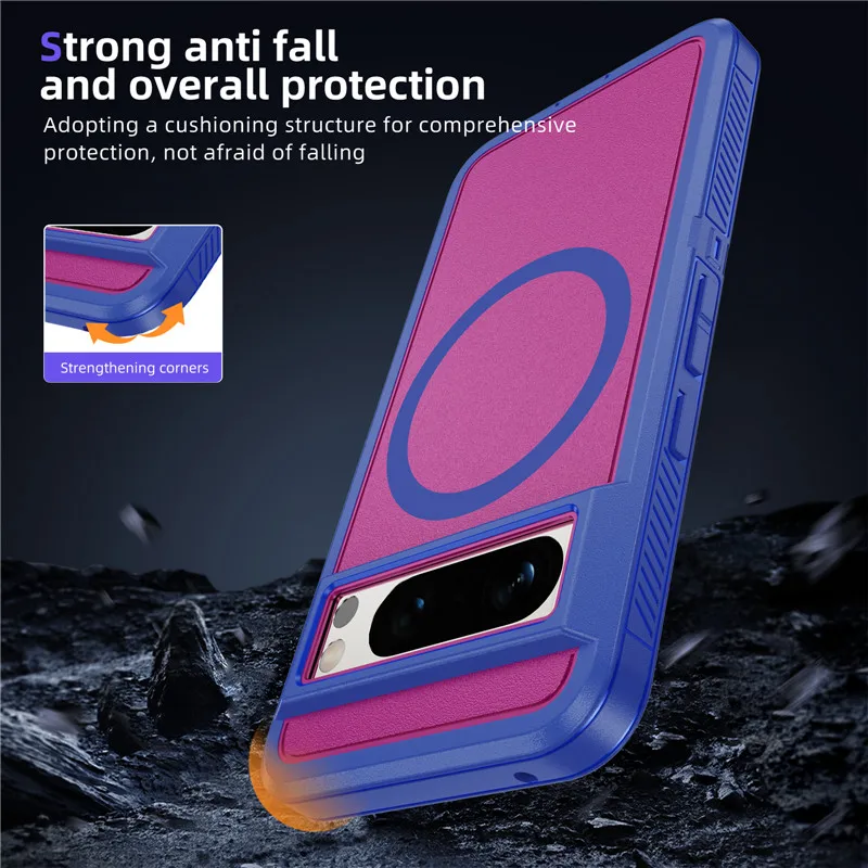 جراب هاتف حارس ماجزافي شامل من جميع النواحي لجوجل بيكسل وماكارون بلون واحد غطاء مصد للأعمال 9 ، 8 برو ، 8A ، pixel8pro ،