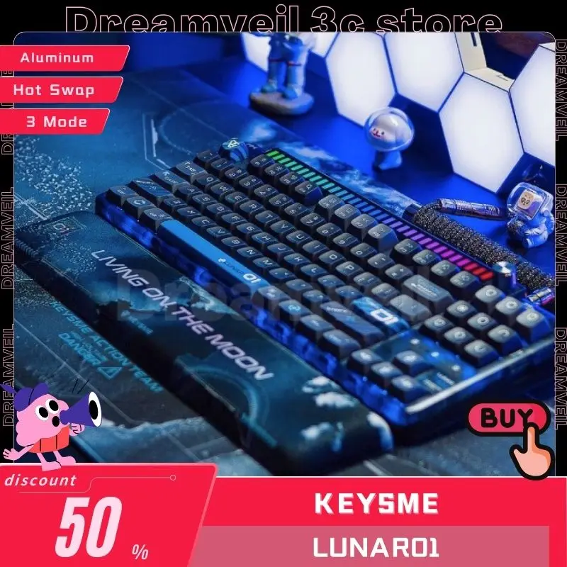 

KeysMe Lunar01 Wireless Mechanical Keyboard Bluetooth Keyboards 3Mode CNC Custom Aluminum Alloy Gasket Rgb Light Gamer Keyboard