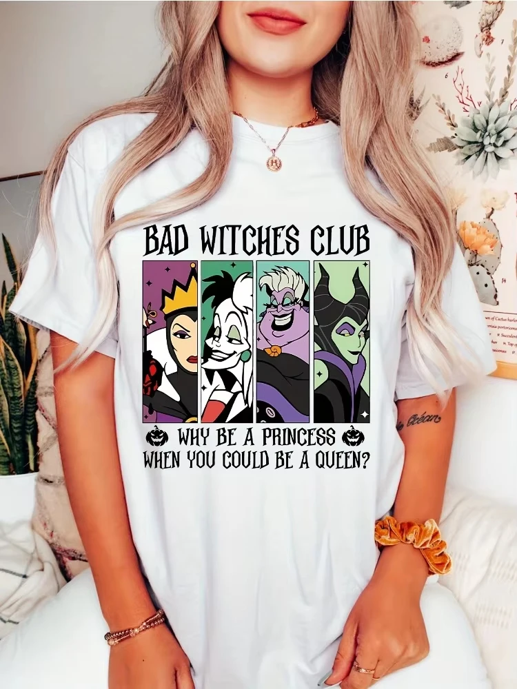 

Womens Summer Bad Witch Club Funny Cartoon Print Tshirt Casual Top For Daily Wear Comfortable Unique Style Fashion Tee