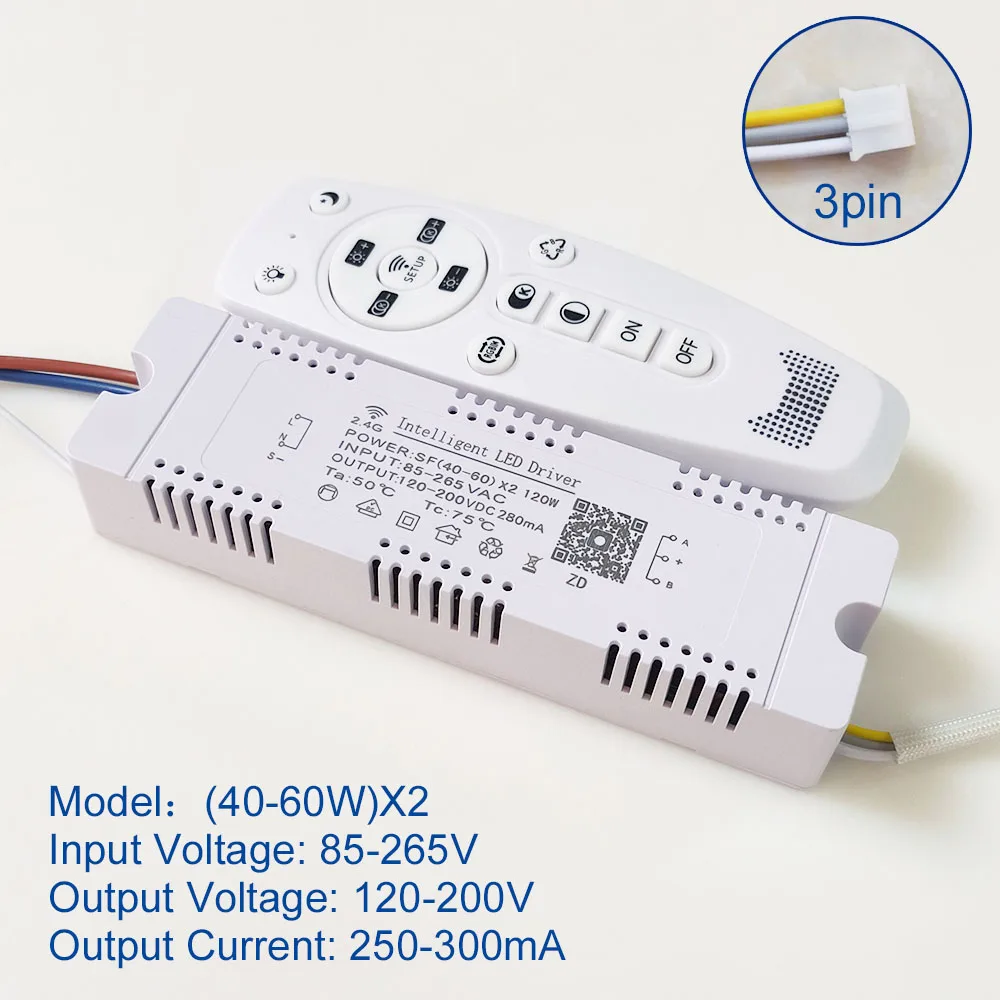 85-265V APP control LED driver 2.4G remote intelligent LED transformer (20-40-60-80W)X2 for dimmable color-changeable chandelier