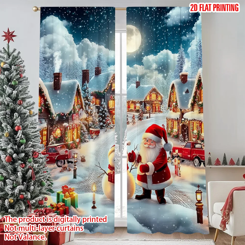 

2pcs 2D flat printing Merry Christmas Popular Window Drapes Father Christmas11 Versatile Polyester Without Electricity Festive