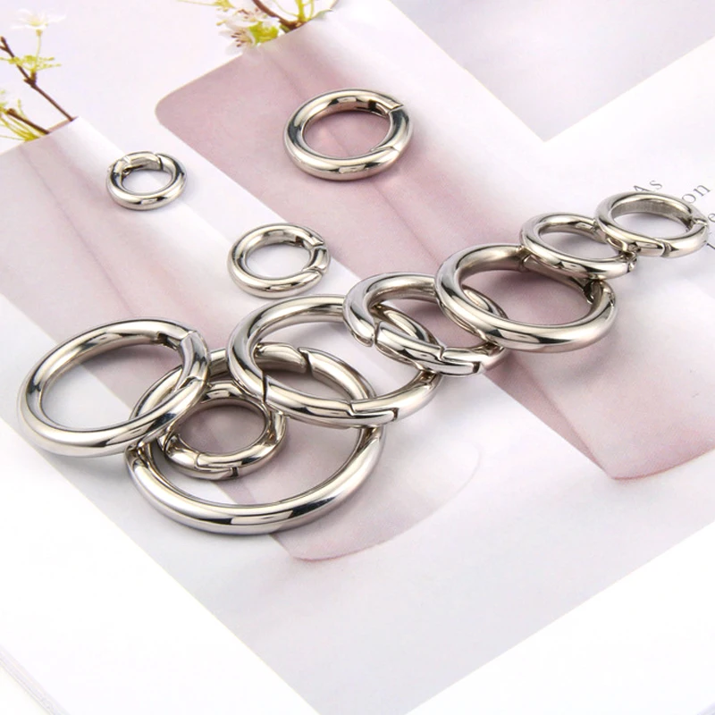 12-35mm Stainless Steel Spring Clasps Keyring Hooks for Keychain Key Holder Openable Round Key Ring Carabiner Jewelry Making DIY