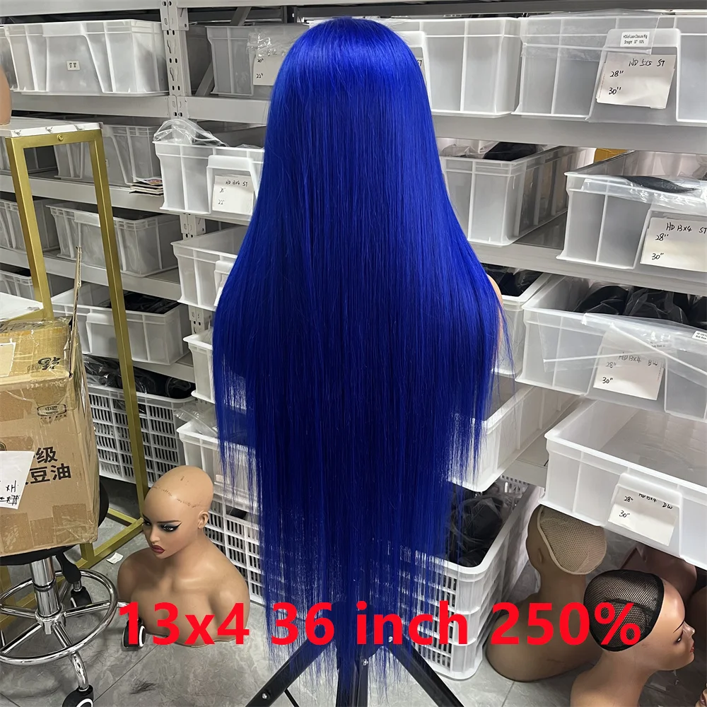 High Quality  Navy Blue 13X6 Straight Lace Front Human Hair Wigs On Sale 13X4 hd Brazilian 30 Inch Royal Blue Colored Lace Front