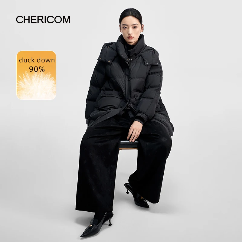 

Chericom женский пуховик 2025, зимние теплые толстые пуховики с утиным капюшоном, свободные офисные женские повседневные пуховики Y309167Y