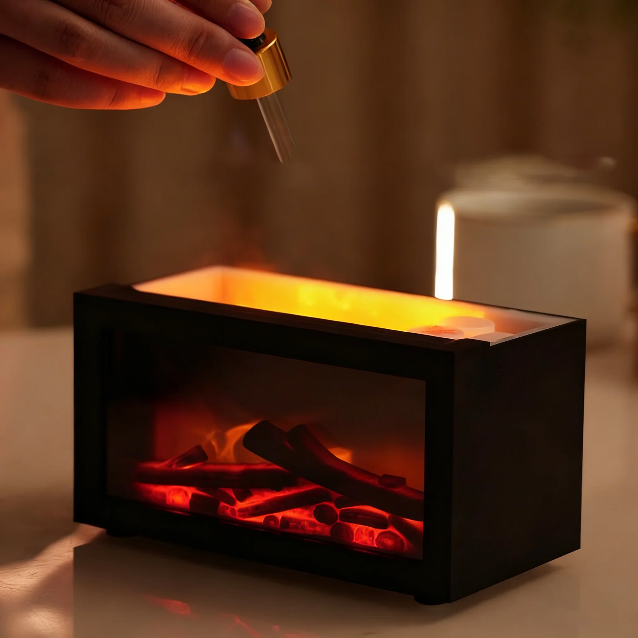 Flame Fireplace Aromatherapy Diffuser, Essential Oil Fragrance Humidifier Scent Fire Humidifier for Bedroom Home Indoor Room - view 4