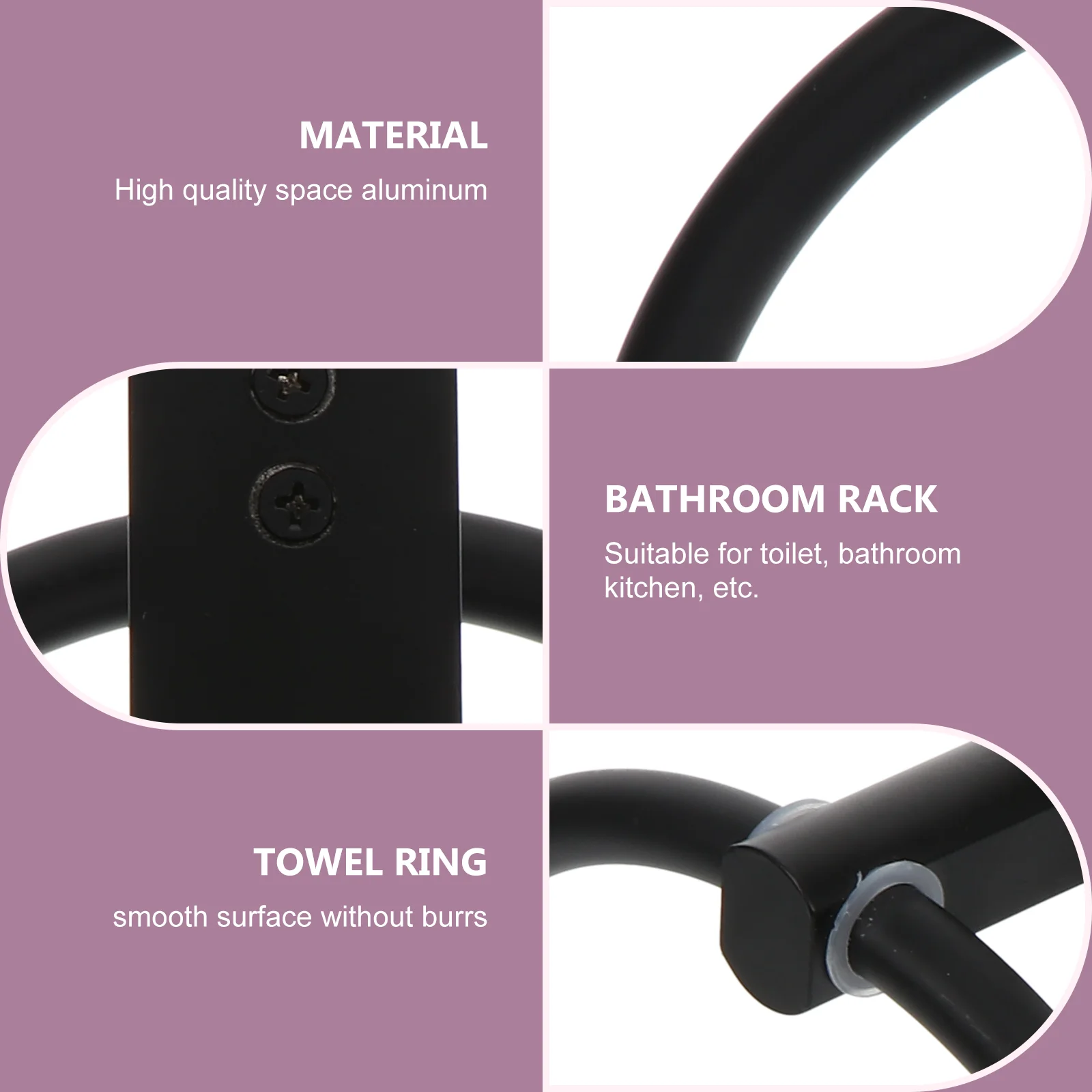 

Towel Ring Hanger Storage Non-perforated Bracket Black Space Aluminum Bathroom Wall Hanging