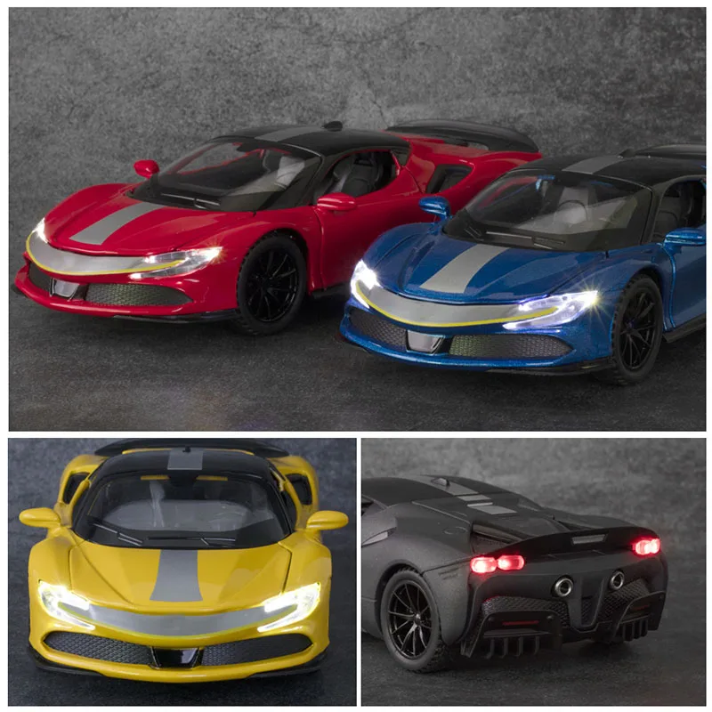 1:32 SF90 Alloy Car Model Diecasts &Toy Vehicles Metal Car Pull Back High Simulation Sound Light Collection Kids