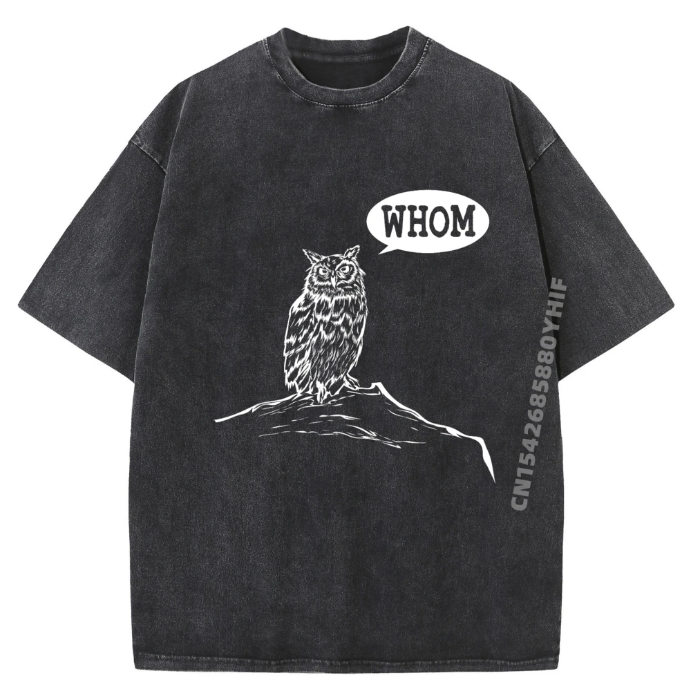 

Funny Whom Owl Grammar English Teacher Blank T Shirt 100% Cotton Washed Short Sleeve T-Shirt Male Tshirt