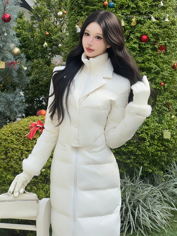 Dwuwarstwowa damska kurtka puchowa REDDACHiC, jednolita, codzienna, z dzianinowym golfem, zapinana na zamek, długa, pikowana, ciepła odzież wierzchnia na zimę.