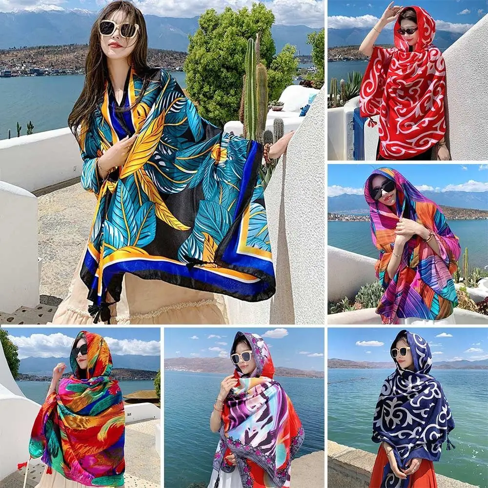 

90x180cm Women Luxury Beach Shawl Breathable Print Bikini Shawl Sun-Resistant Travel Bandana