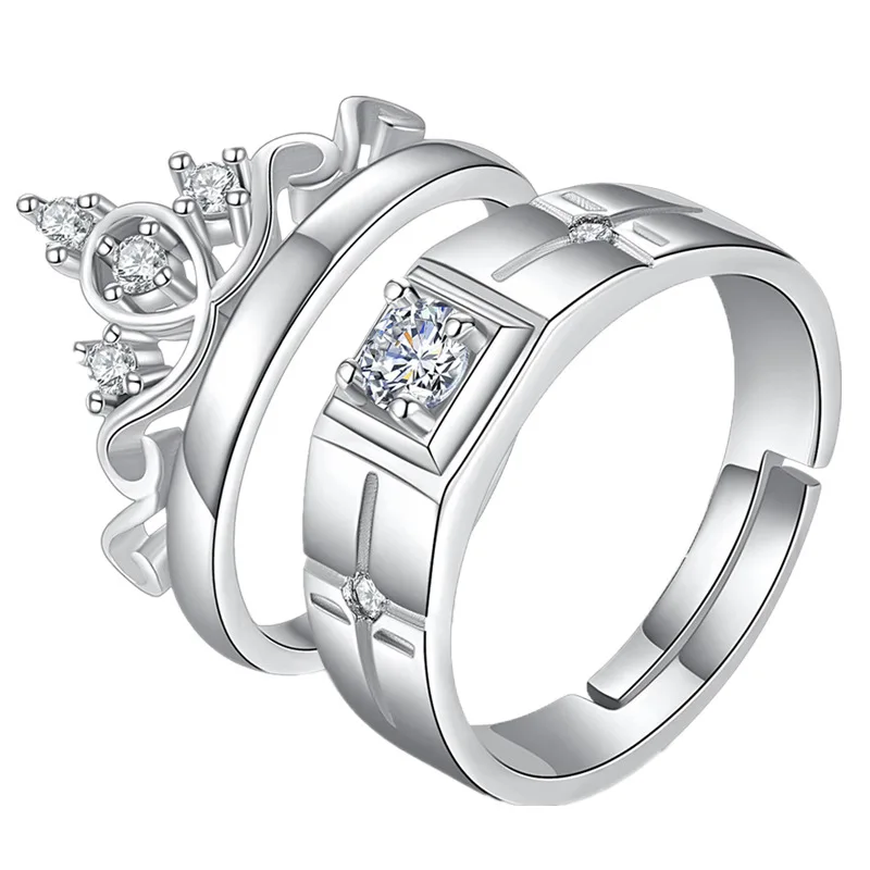 luxury designer jewelry Couple rings Crown with sparking rhinestone Adjustable Ring wedding accessories