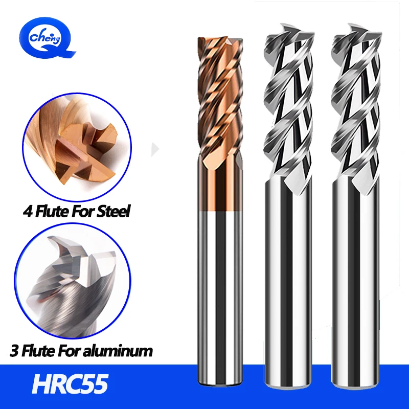 

HRC55 Milling Cutter Tungsten Steel Carbide Coating Flat End Milling For CNC Mechanical Machining Endmills Tool
