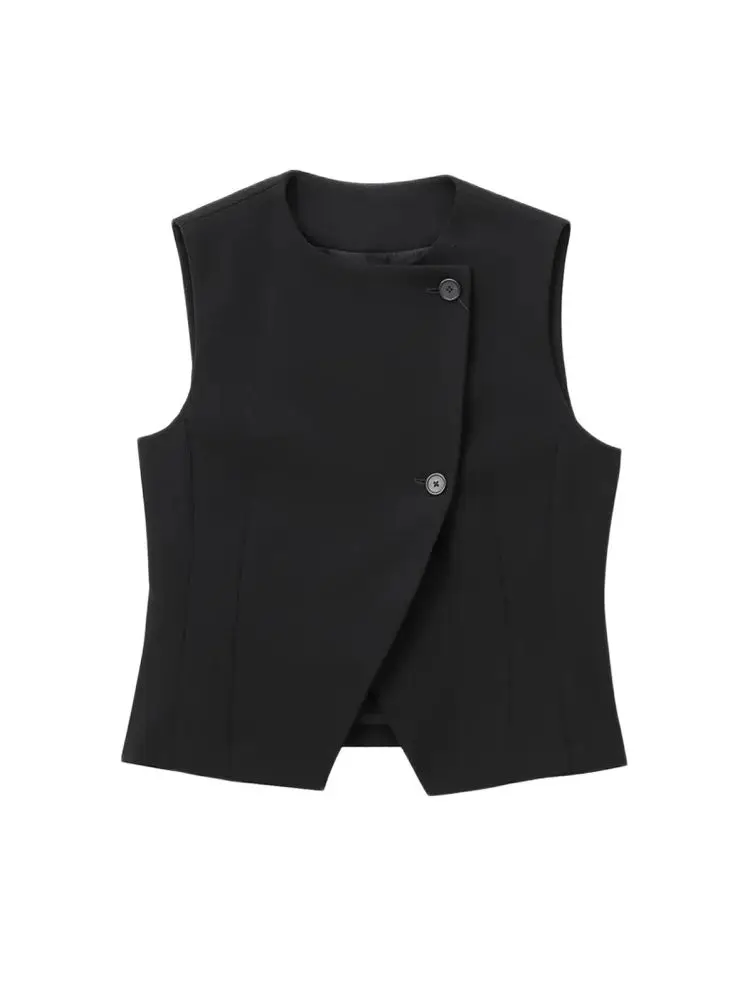 Women Fashion Front Button Asymmetric Waistcoat And Mid Waist Front Darts Straight Pants Female Two Piece Sets Mujer
