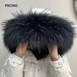 100% Gerçek Kürk Yaka Doğal Rakun Kürk Eşarp Kadın Erkek Kış Parkas Ceket Hood Kürk Dekor Yaka Lüks Sıcak Büyük Kürk Atkılar