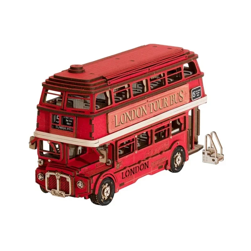 

Robotime Rolife 3D Wooden Puzzles London Tour Bus Model Toy Car to Build Crafts for Adults Collectibles Gifts for Boys Girls