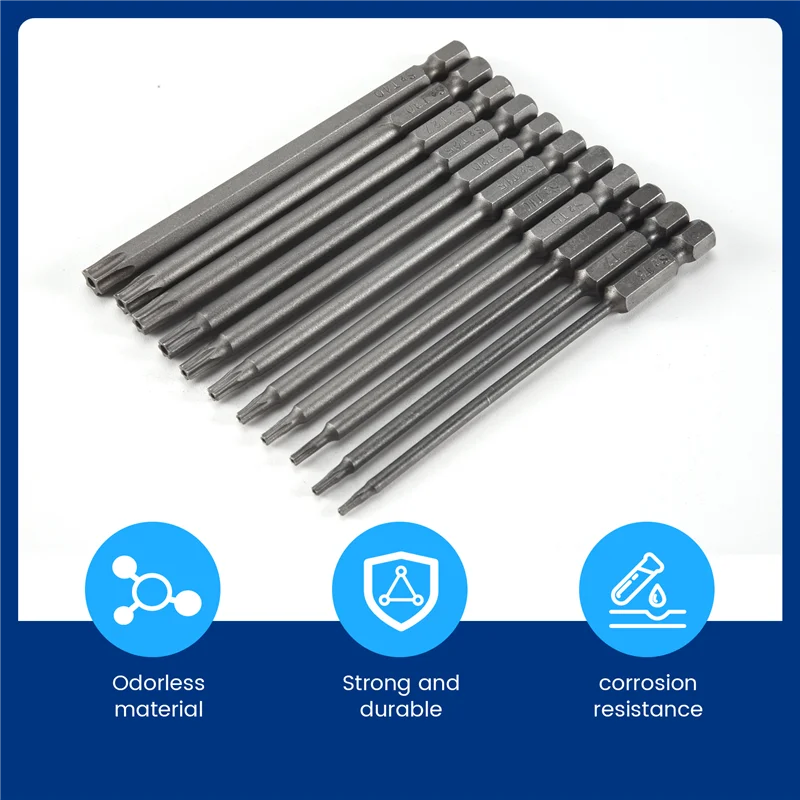 MAKE-11 Pack 75Mm Torx Schroevendraaier Bit Set 1/4 Inch Hex Shank T6-T40 Ster Schroevendraaier Tool Kit Met 1 Pack Handvat