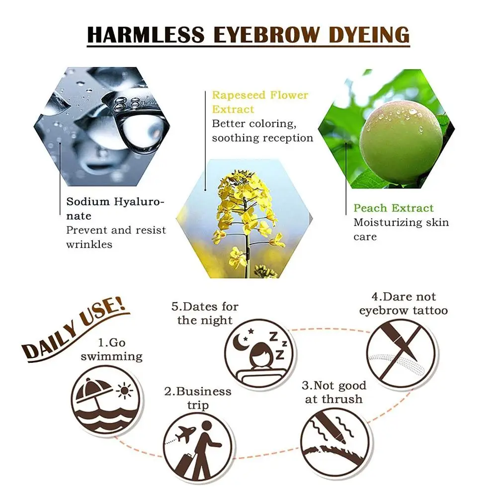 Tatouage pour les yeux jusqu'à 3 jours, teinte longue durée imperméable, gel pour les sourcils, décoller, document naturel