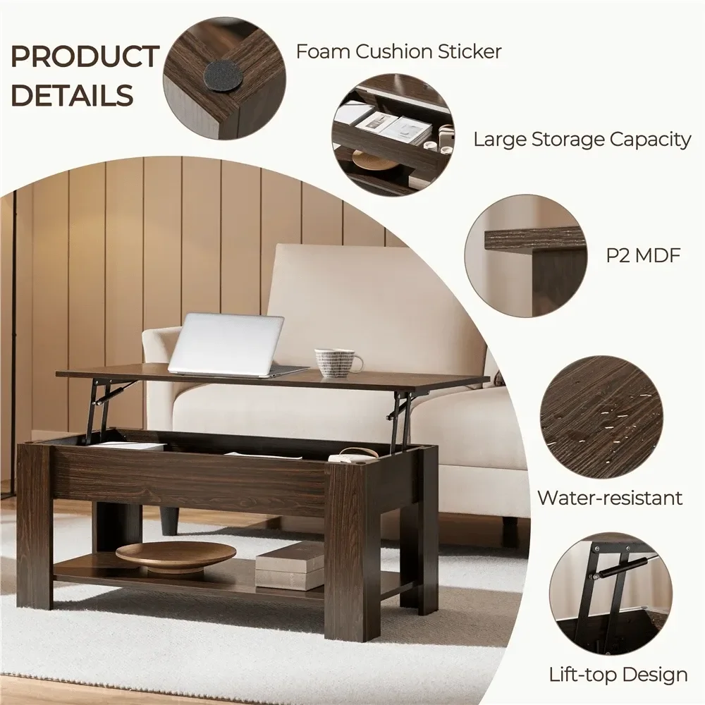 

1PC Rustic LiftTop Coffee Table, Center Table With Hidden Compartment Open Shelf, SpaceSaving Side Table For Living Room, Recep