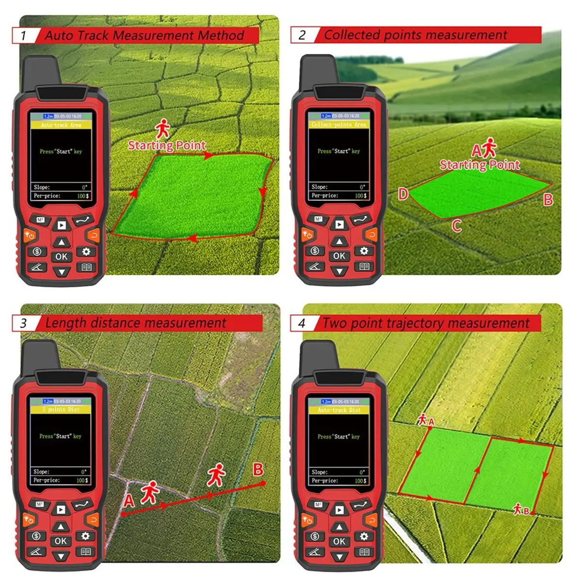 GPS Land Area Meter Handheld Land Surveying Instrument Auto Track Land Lake Area Length Measurement Test Device