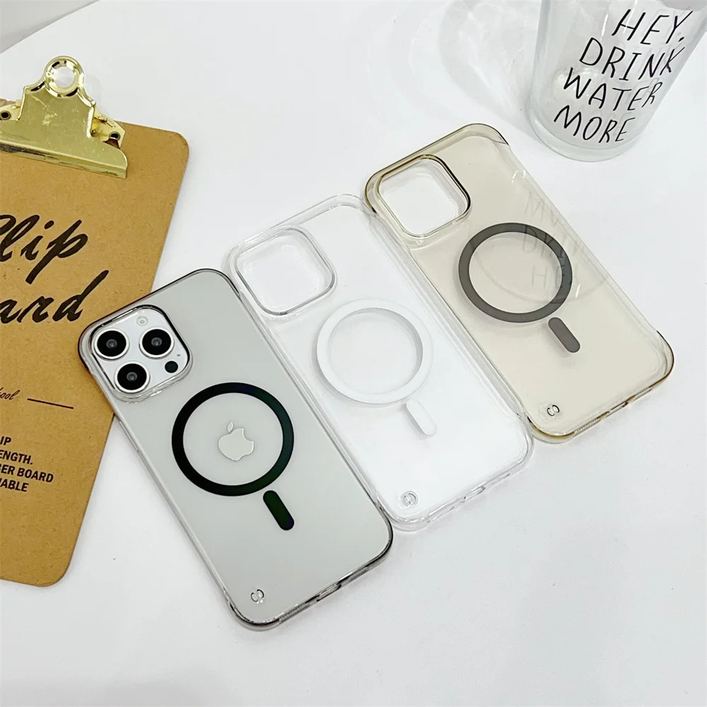 Ultradünne, transparente PC-Handyhülle für Magsafe, rahmenlos, für iPhone 18, 17, 15, 16 Plus, 12, 13, 14 Pro Max, kabelloses Laden, Hartschale – Detail 1