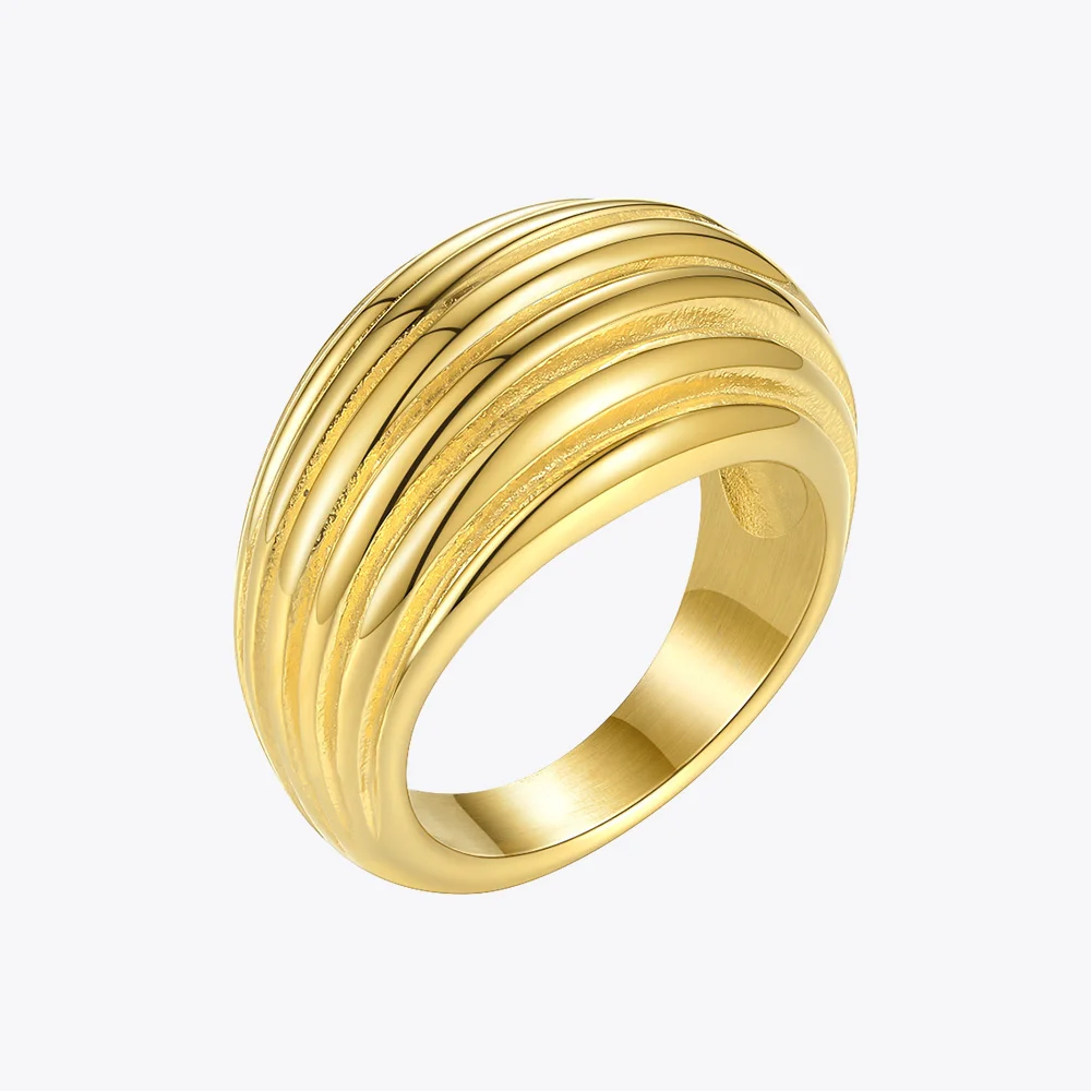 ENFASHION Chunky Lines Rings For Women Gold Color Elegant Ring Stainless Steel Friends Gifts Fashion Jewelry Anillos Mujer R4069