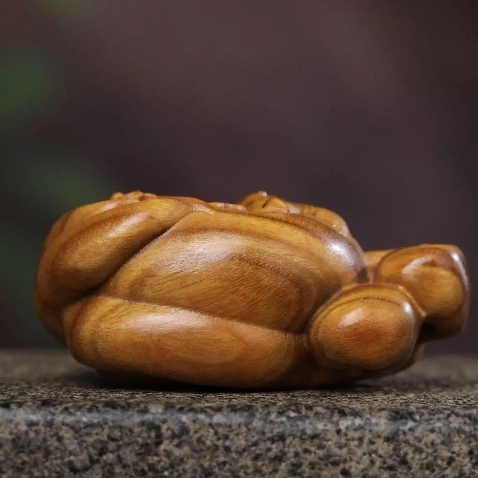 Hand Carved Wood Little fox nine-tailed fox Statue Figurine Desktop Ornaments Home Decoration