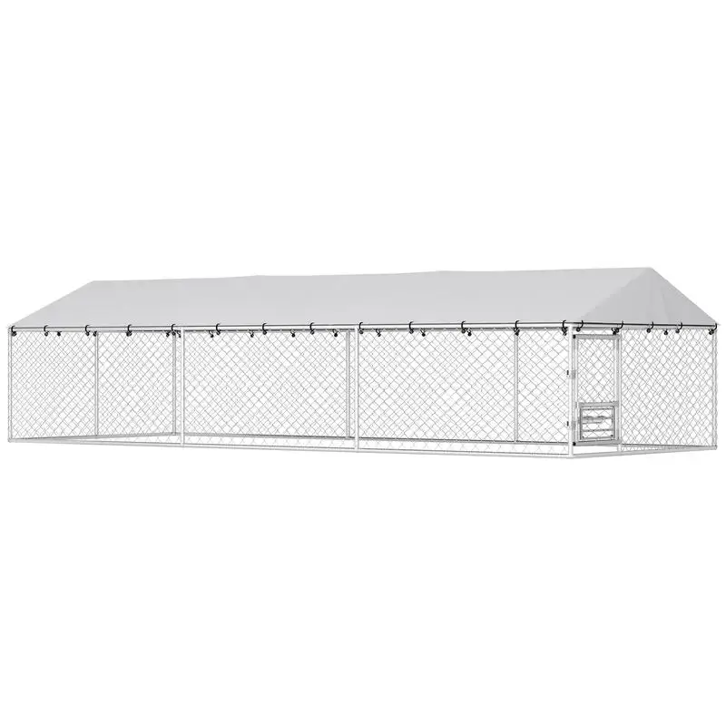 

Dog Kennel Outdoor Dog Run Waterproof UV-Resist Cover Lockable Door Adjustable Bowls 20 x 7.5 x 5ft