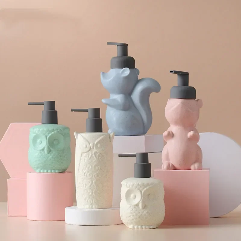 

Owl Squirrel Lotion Bottle Bathroom Products Ceramics Soap Dispenser Handwashing Fluid Dispenser Bathroom Press The Bottle