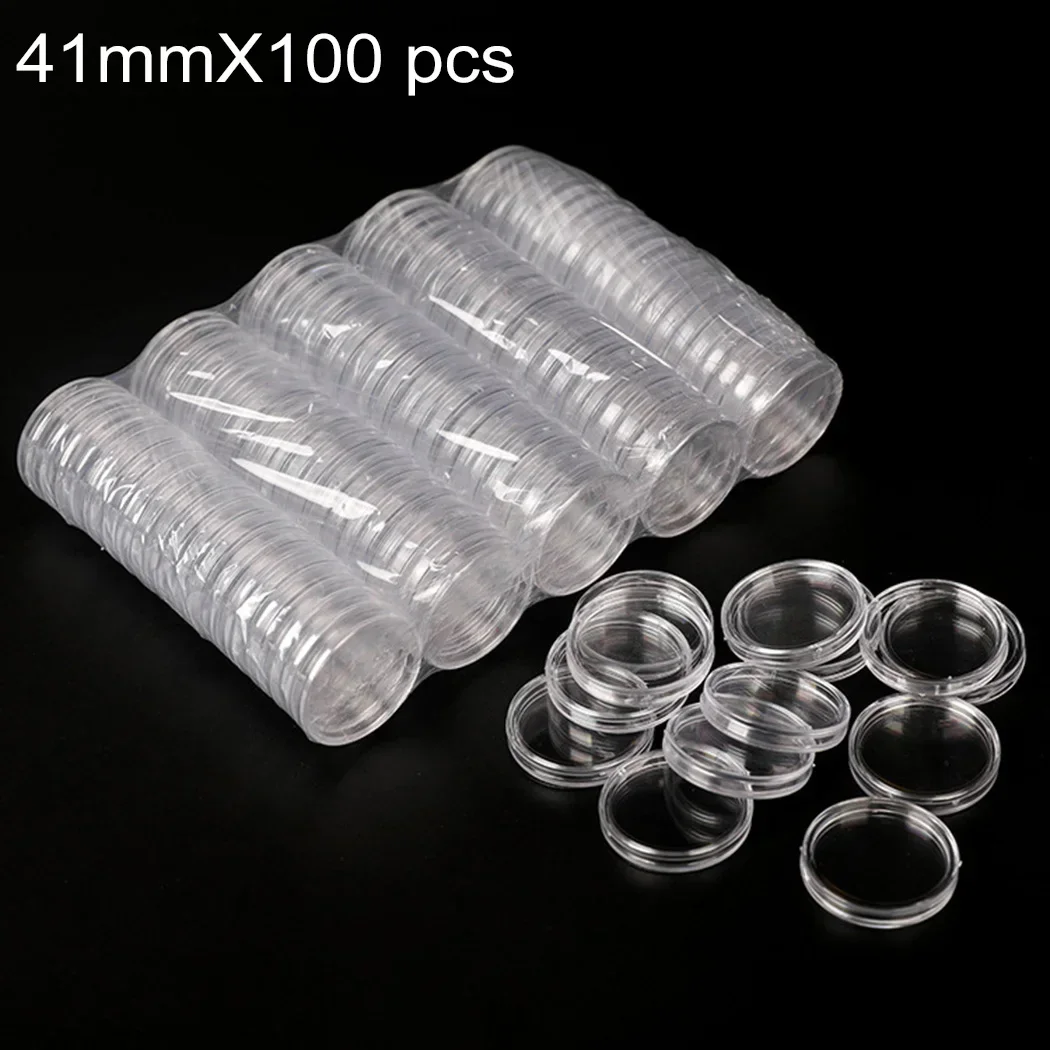 

100pcs Transparent Round Boxes Coins Collection Large Capacity Plastic Capsules Cases 41mm*100 Capsules 1oz Coins Box