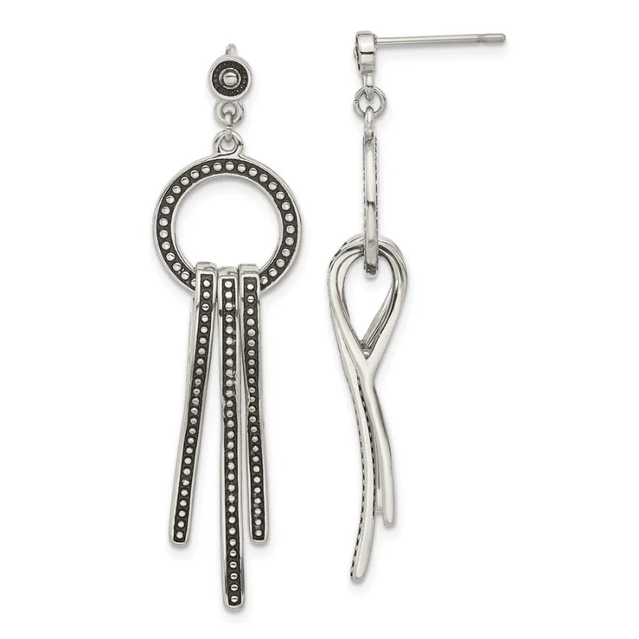 

Stainless Steel Polished Antiqued Circle Bars Post Dangle Earrings
